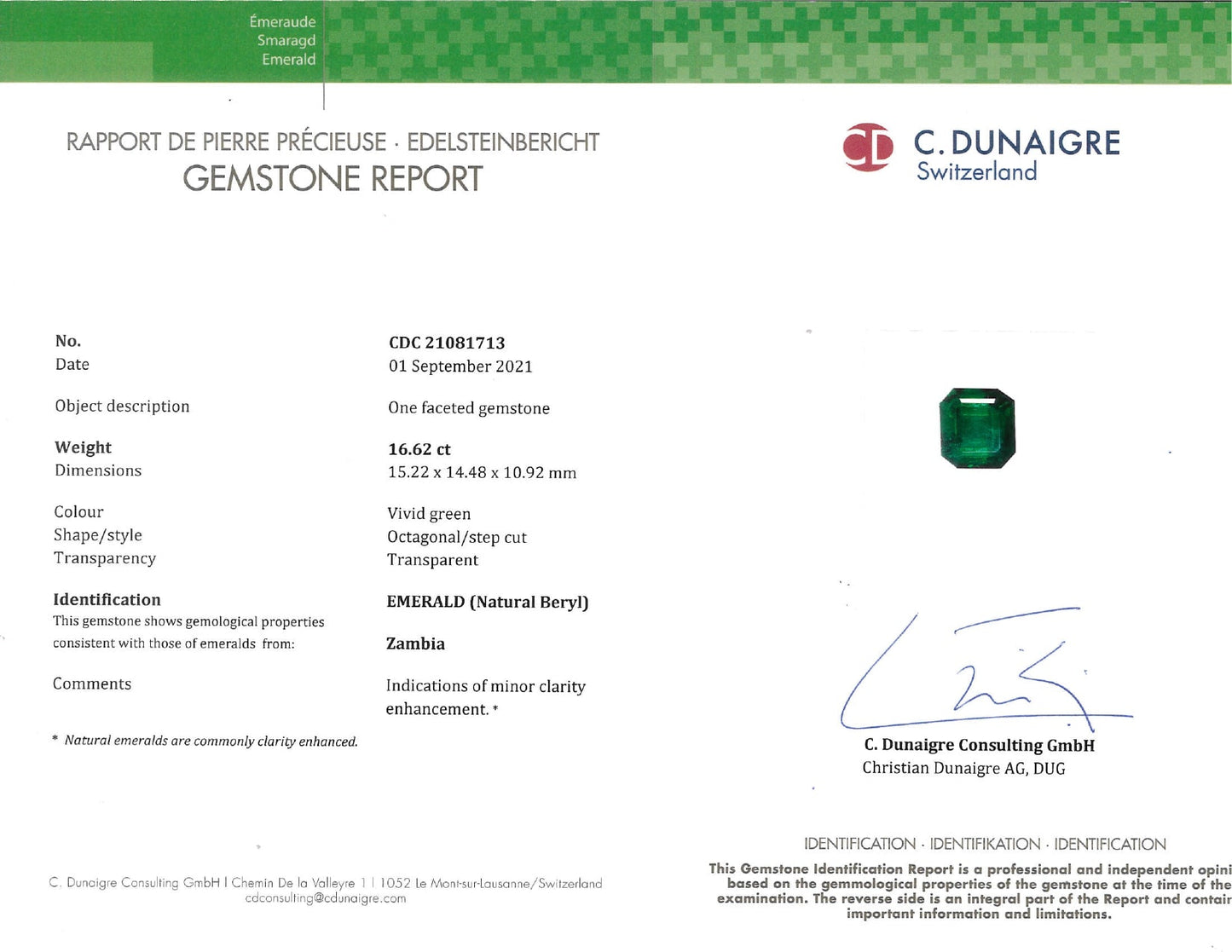 Natural Zambia Minor Emerald 16.62 cts Oct by SR-Takat