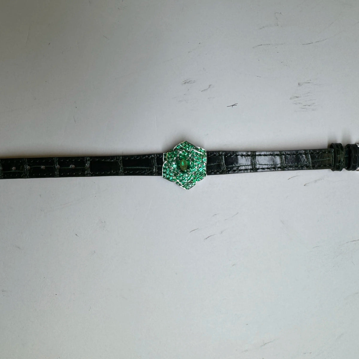 Exclusive Natural Emerald DIF Diamond 14k white gold with alegator skin by SR-Takat