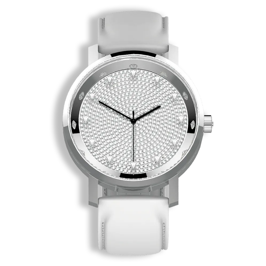Lucidity Gents Diamond Dial Automatic & Quartz Luxury Watch – White Leather Strap | W-001