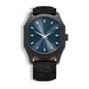 Connaissance Gents Automatic Watch – Blackened Steel Case with Dark Blue Sunray Dial & Black Leather Strap