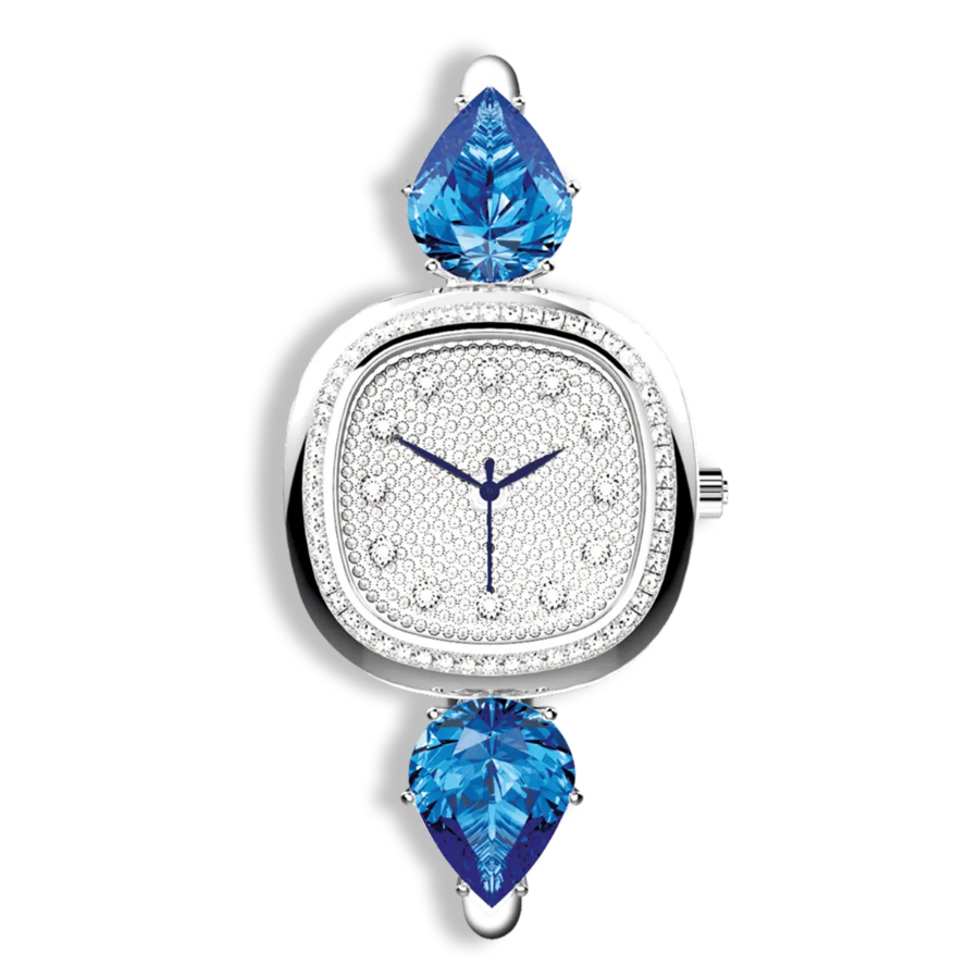 Ladies Diamond & Blue Sapphire Luxury Watch | Steel Case | Swiss Quartz