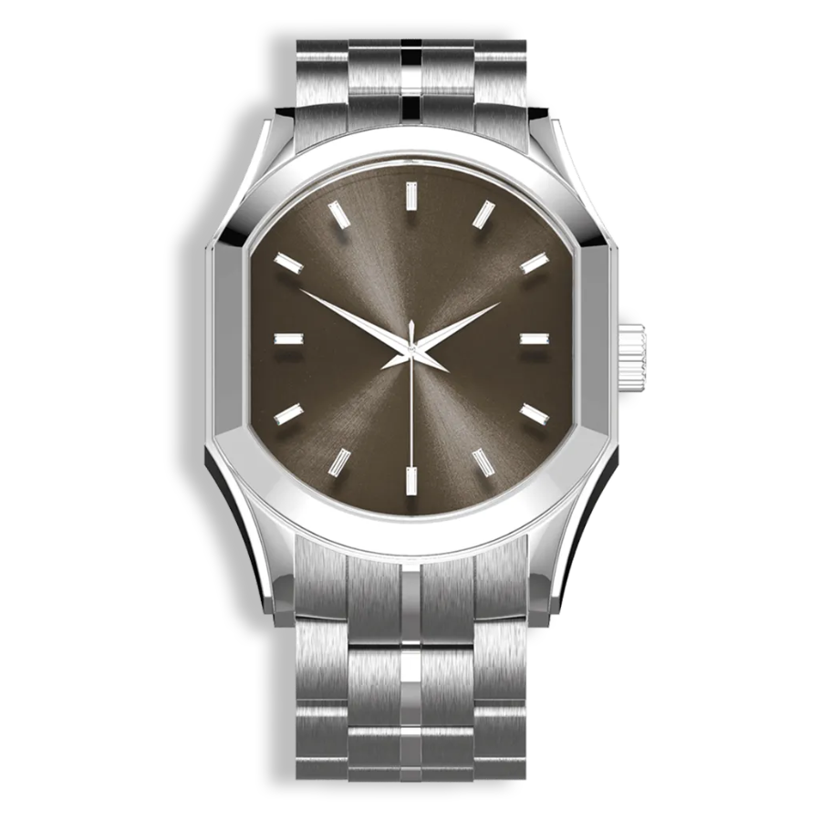 Connaissance Gents Steel Automatic Luxury Watch | Chestnut Sunray Dial & Baguette Diamond Markers