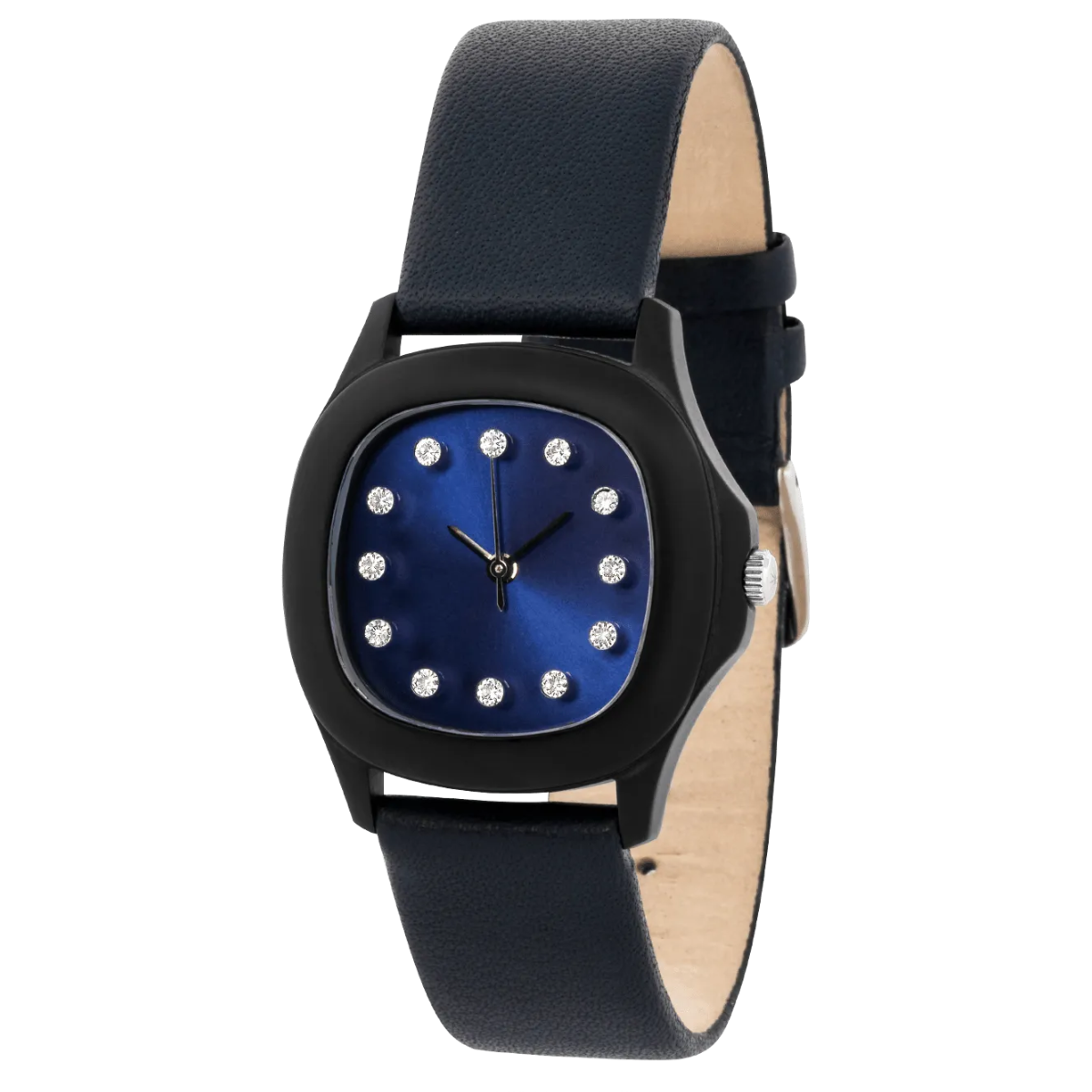 Niveau Élevé Determination WA-022 Black Steel Quartz Ladies Watch with Blue Sunray Dial & Diamond Markers