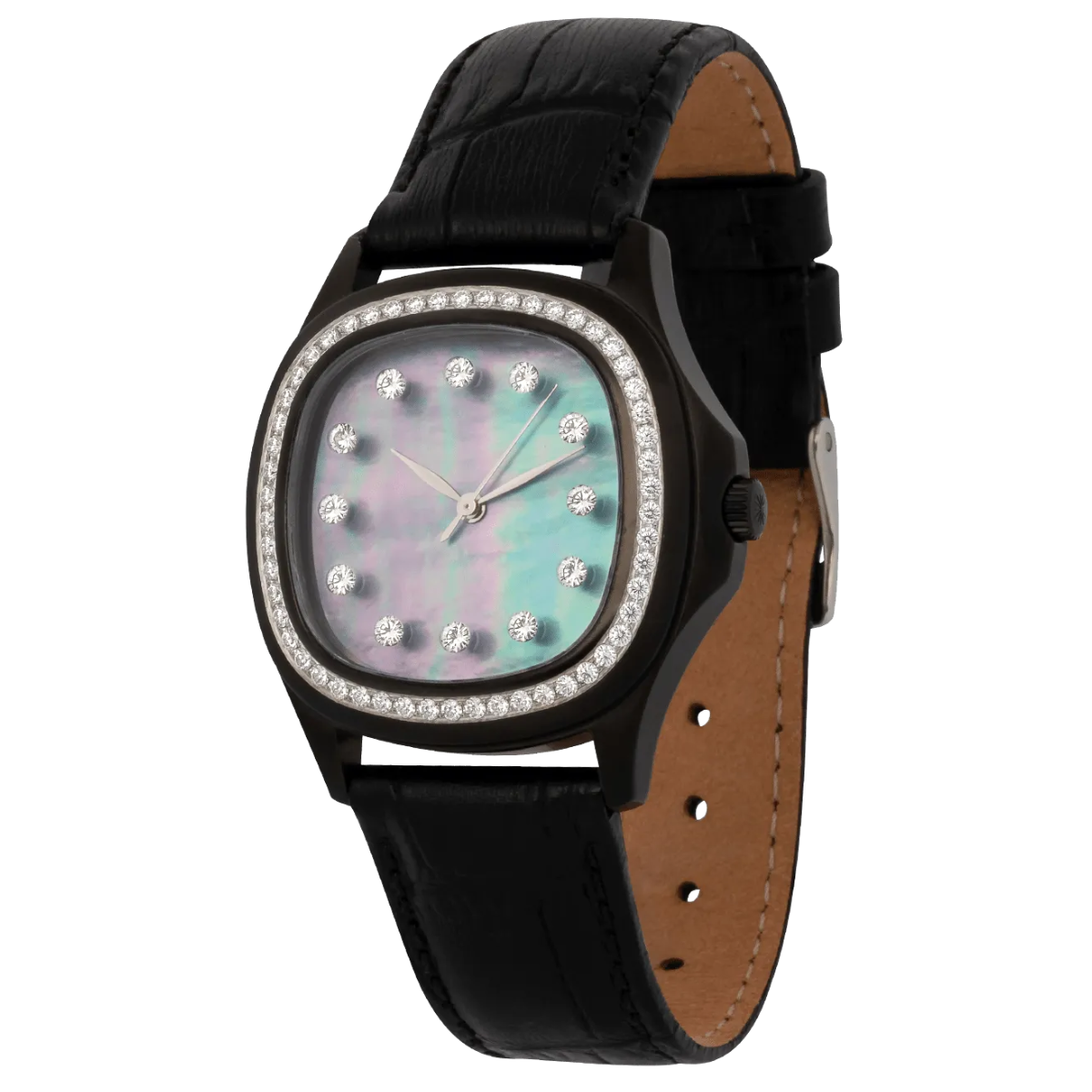 Niveau Élevé Determination WA-024 Black Steel Quartz Ladies Watch with Diamond Bezel & Mother of Pearl Dial