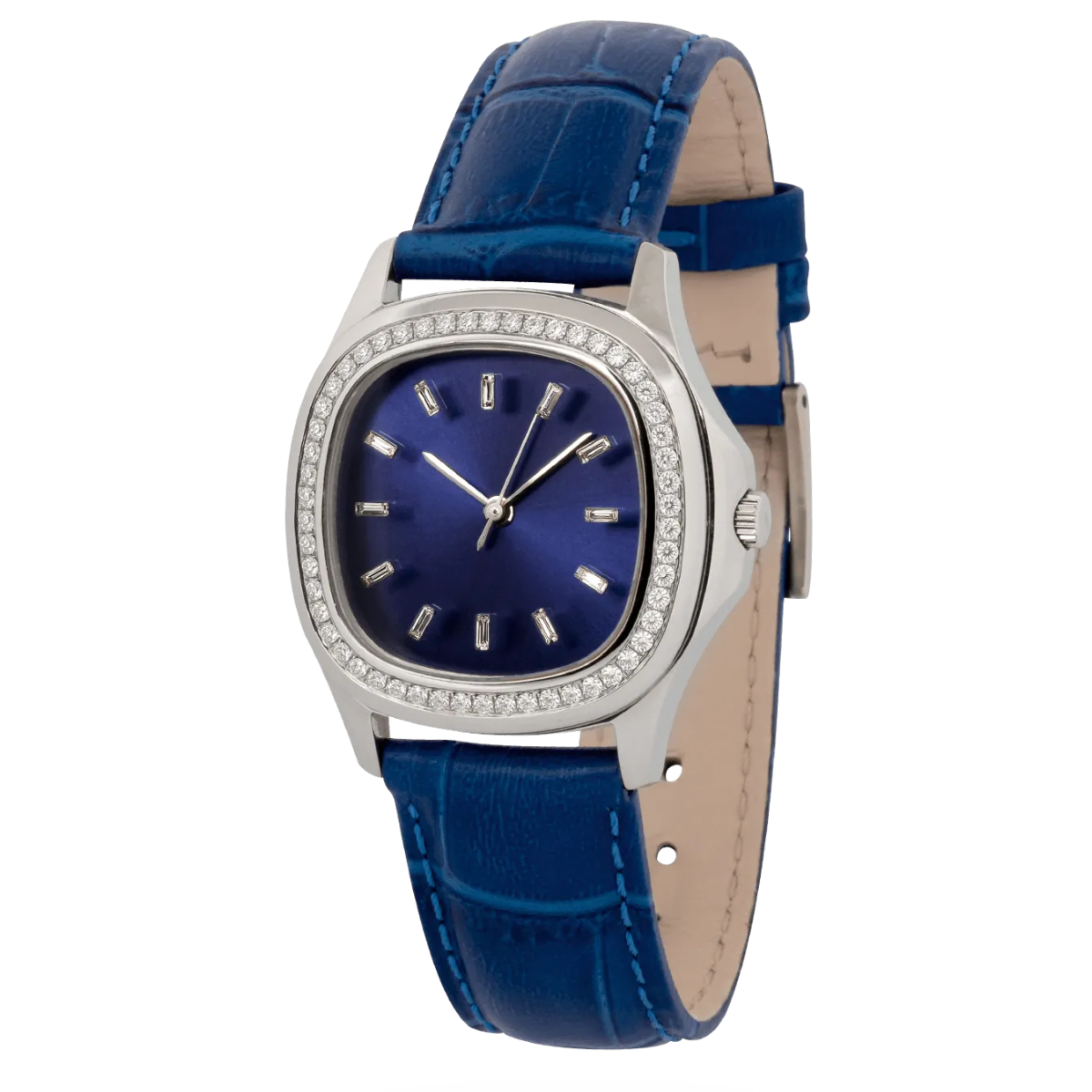 Niveau Élevé Determination WA-025 Stainless Steel Quartz Ladies Watch with Diamond Bezel & Blue Sunray Dial