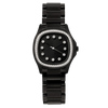 Determination WA-026 Black Steel Quartz Ladies Watch with Diamond Bezel & Black Sunray Dial