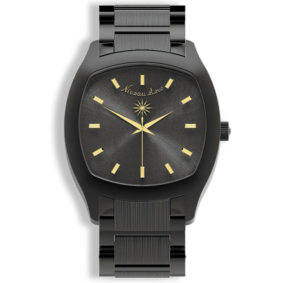 Niveau Élevé Determination Gents W-051 Swiss Luxury Watch – Black Steel & Gold Accents
