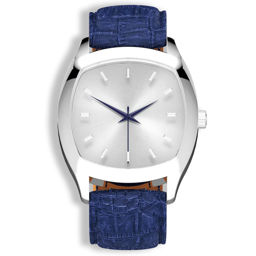 Niveau Élevé Determination Gents W-052 Swiss Luxury Watch – Silver Sunray Dial & Blue Leather Strap