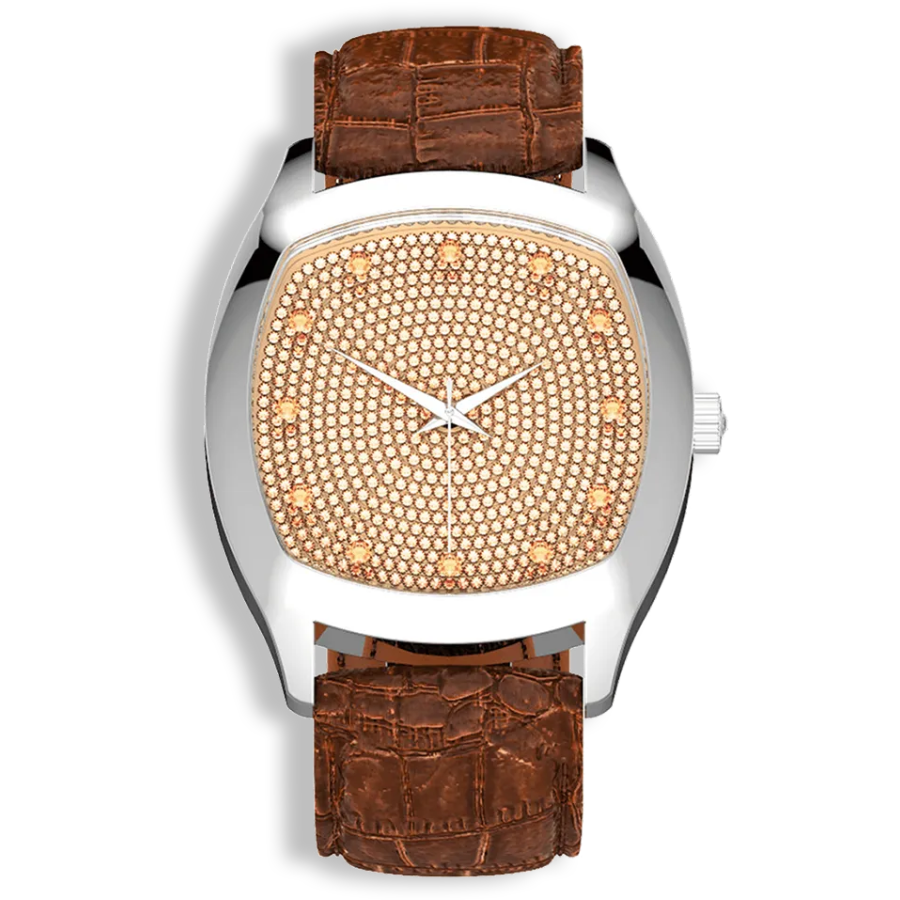 Niveau Élevé Determination Gents W-054 Swiss Luxury Watch – Diamond Dial & Brown Leather Strap