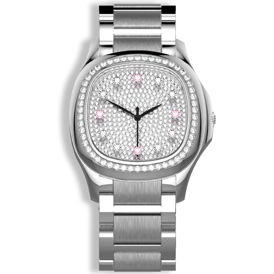 Niveau Élevé Determination Ladies W-069 Swiss Luxury Watch – White Mother of Pearl Dial & Diamond Bezel