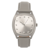 Determination Gents Watch – Matte Steel Case with Silver Sunray Dial & Grey Leather Strap