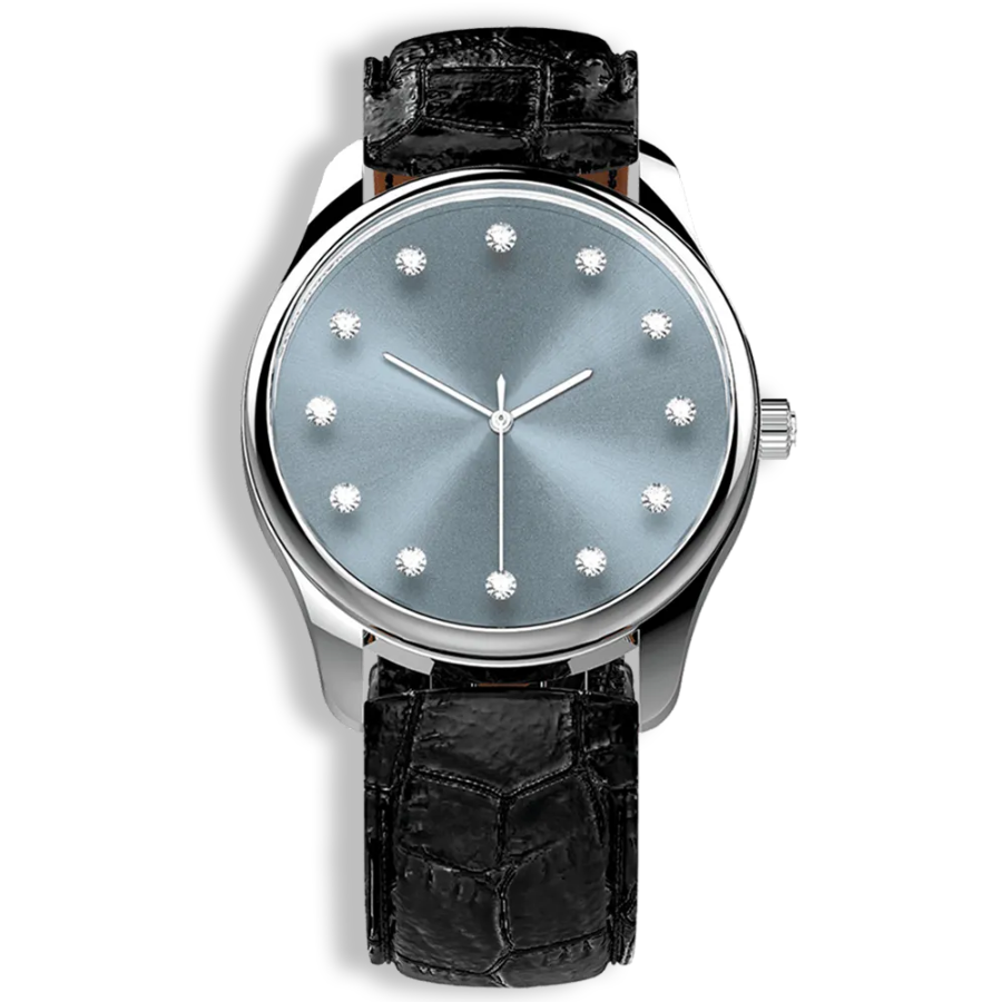 Niveau Élevé Introsistence W-042 Stainless Steel Quartz Ladies Watch with Greyish Blue Sunray Dial & Diamond Markers