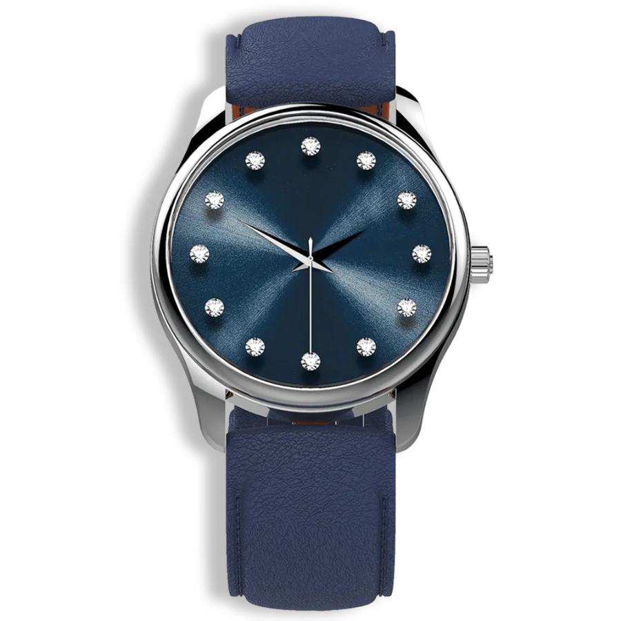 Niveau Élevé Introsistence W-043 Stainless Steel Quartz Ladies Watch with Dark Blue Sunray Dial & Diamond Markers
