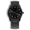 Introsistence W-044 Blackened Steel Quartz Ladies Watch with Black Sunray Dial & Pink Diamond Markers