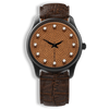 Introsistence W-046 Blackened Steel Quartz Ladies Watch with Diamond Dial & Brown Leather Strap