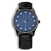 Introsistence W-048 Blackened Steel Quartz Ladies Watch with Blue Sapphire Diamond Dial & Brilliant Bezel