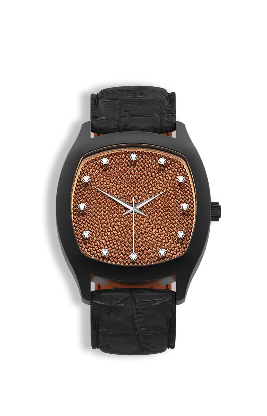 Niveau Élevé Determination Gents W-053 Swiss Luxury Watch – Black Diamond Dial & Black Steel Case