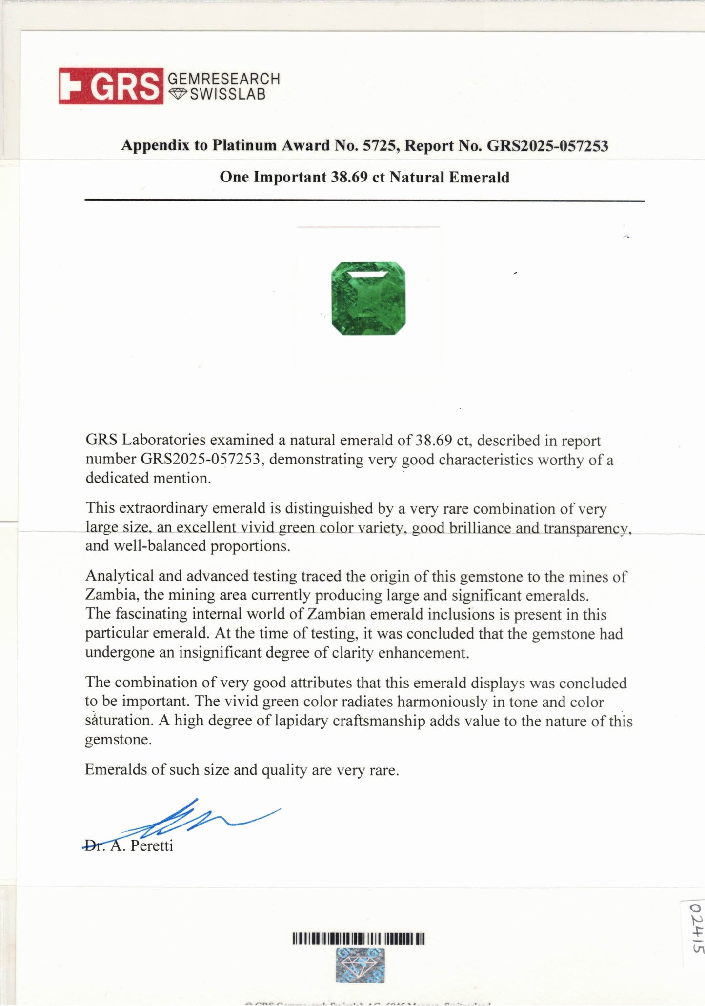 Natural Zambia Insignificant Emerald 38.69 cts Oct by SR-Takat