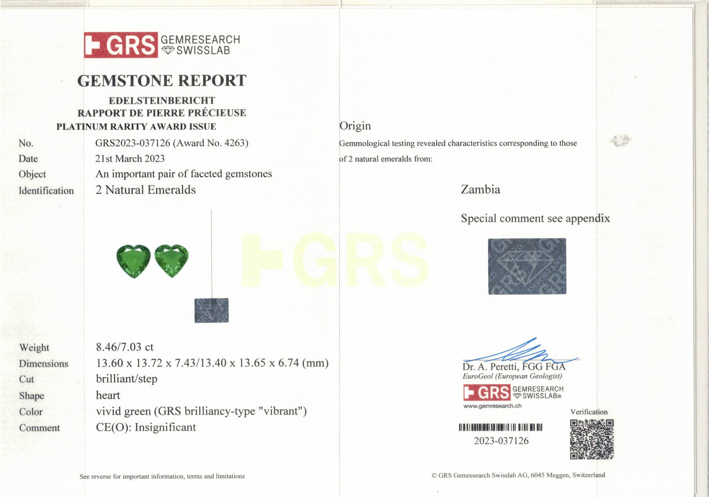 Natural Zambia Insg Emerald 15.49 cts Heart pair by SR-Takat
