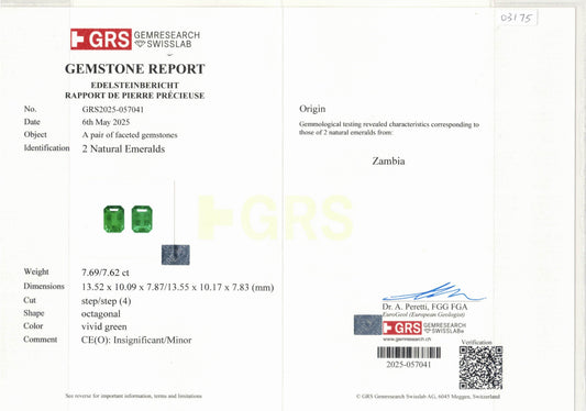Natural Zambia Minor/Insig Emerald 15.31 cts Octagon pair by SR-Takat