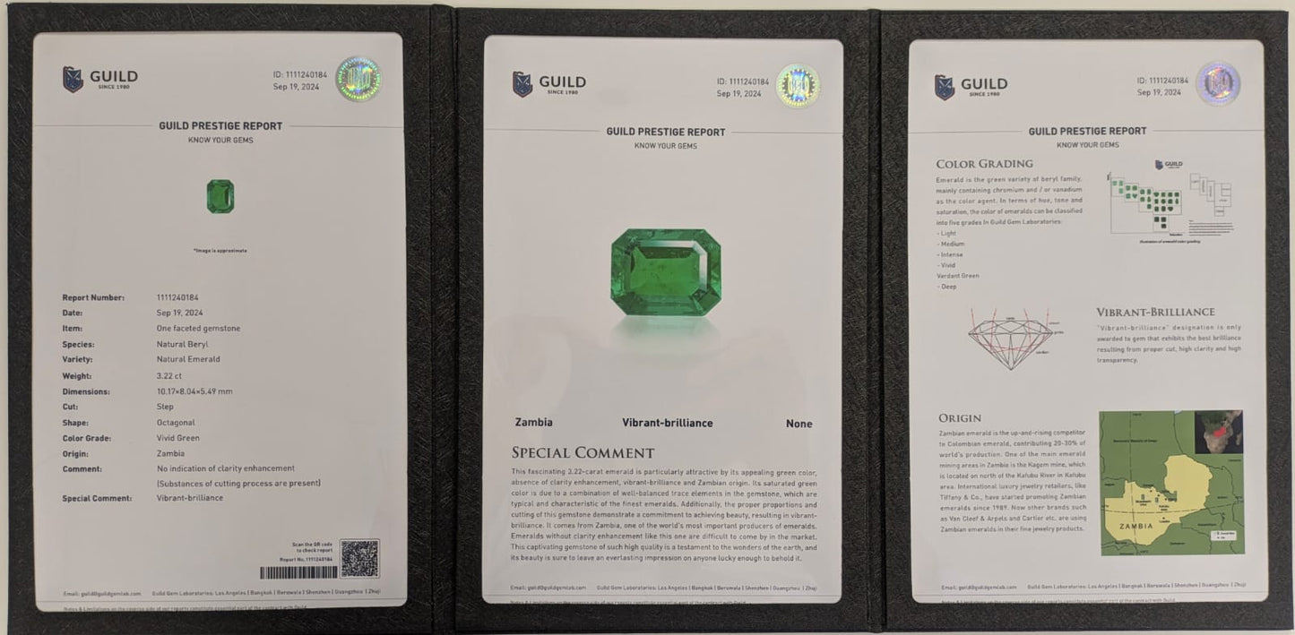 Natural Zambia No-Oil Emerald 3.22 cts Oct by SR-Takat