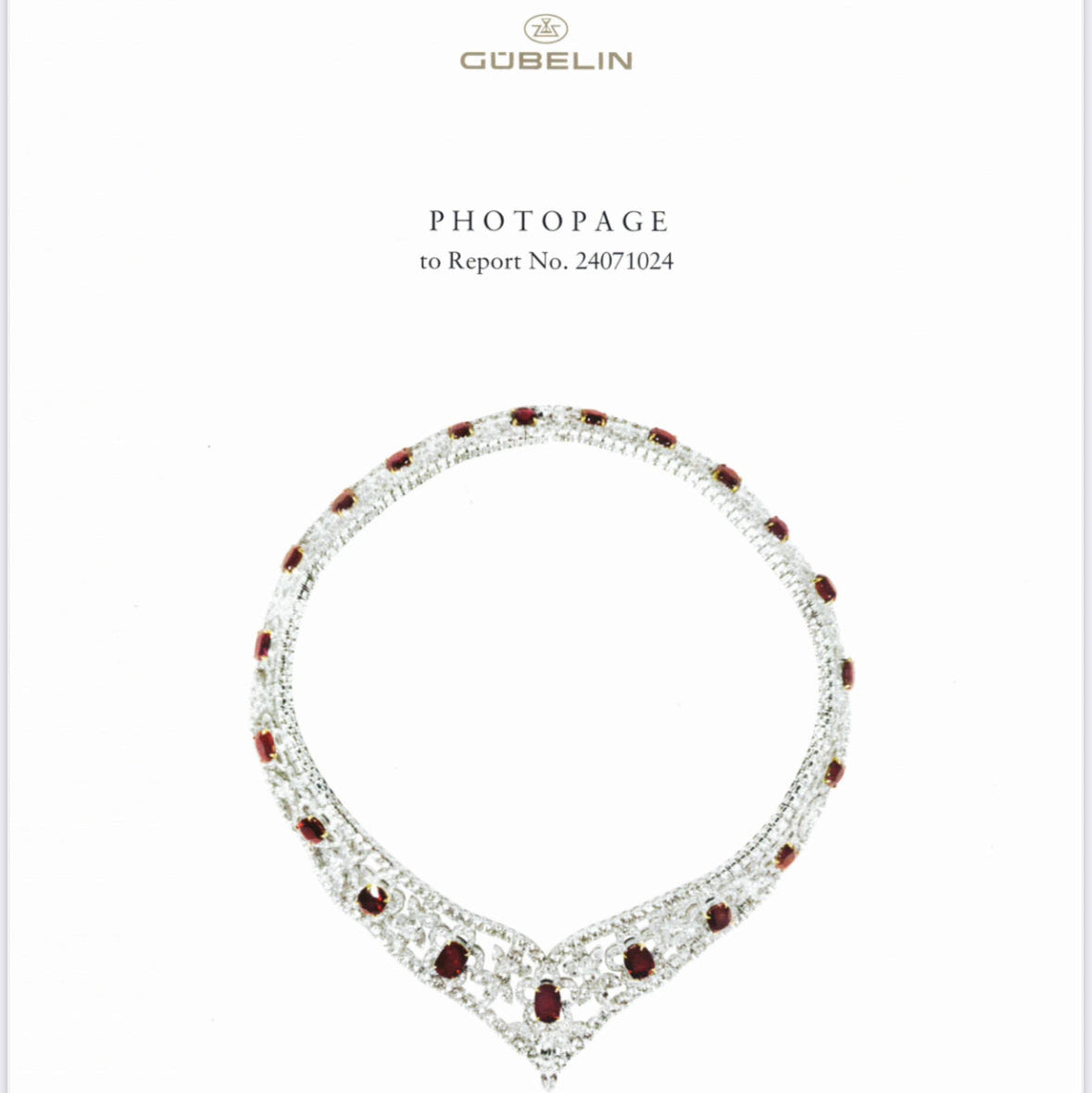 Natural Burmese Gubelin Pigeon Blood Ruby & Diamond 18k Gold Necklace 42.04 cts by SR-Takat