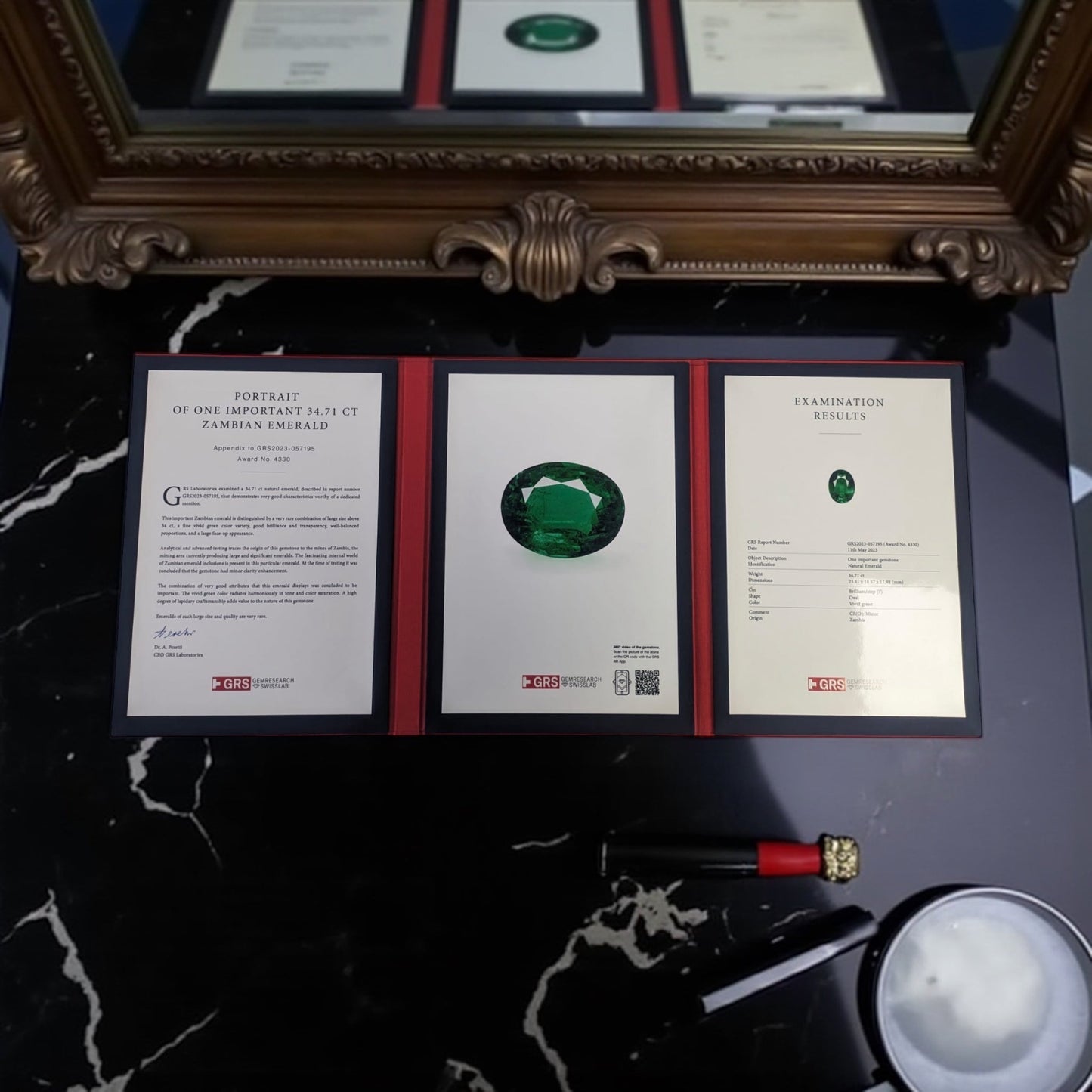 Natural Emerald 34 cts certified in Switzerland GRS Lab by SR-Takat