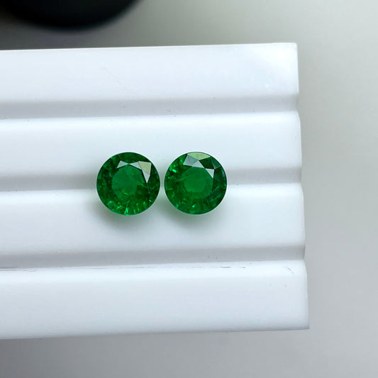 Natural Zambia No-Oil Emerald 7.51 cts Round Pair by SR-Takat