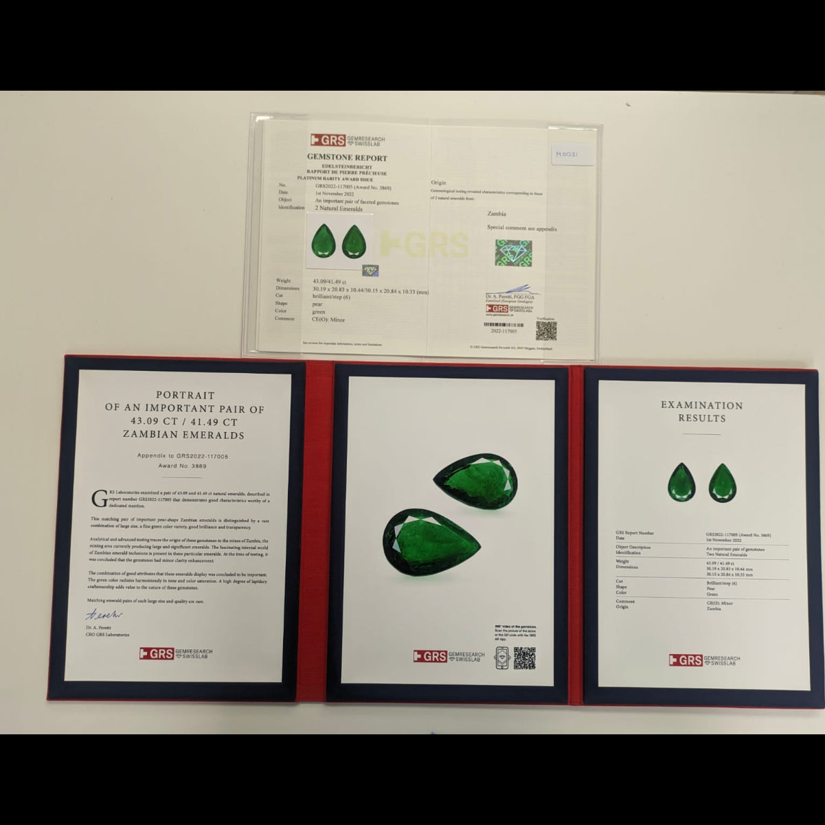 Exclusive Platinum Award Emerald Pair Zambian 84 cts