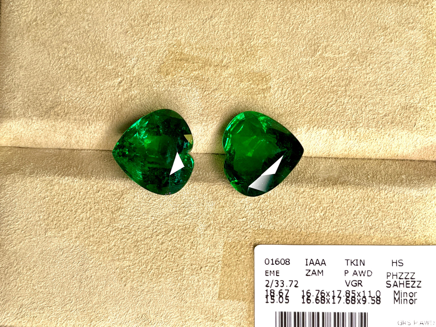Natural Zambia Minor Emerald 33.72 cts Heart pair by SR-Takat