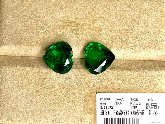 Natural Zambia Minor Emerald 33.72 cts Heart pair by SR-Takat