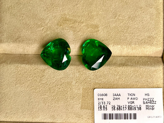 Natural Zambia Minor Emerald 33.72 cts Heart pair by SR-Takat