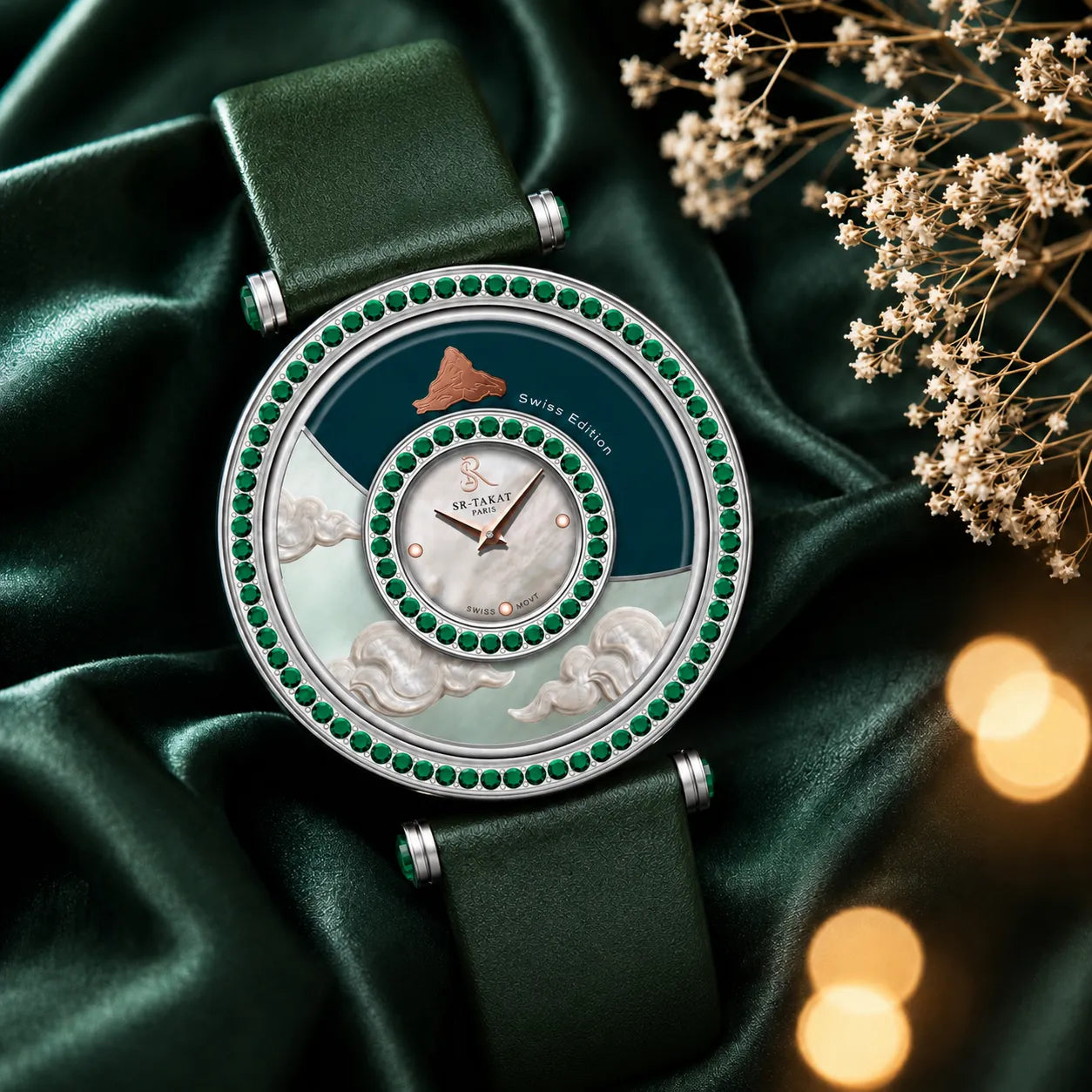 SR-Takat Natural Emerald Watch Swiss - Around the world edition