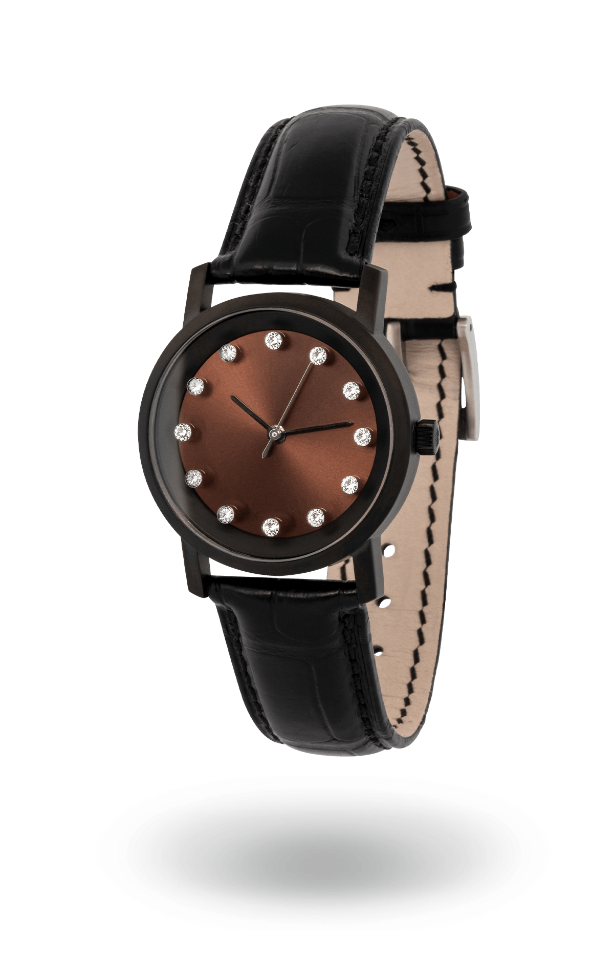 Lucidity Ladies Blackened Steel Chestnut Sunray Dial Diamond Quartz Watch – WA-057