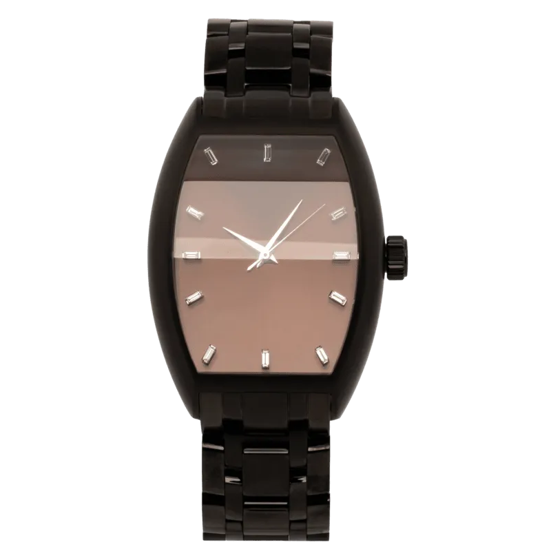 Realization Gents Domed Automatic Watch – Blackened Steel Case with Black Sunray Dial & Steel Bracelet