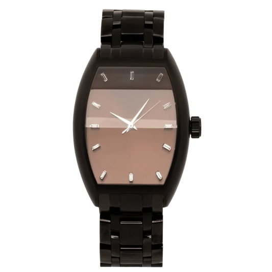 Realization Gents Domed Automatic Watch – Blackened Steel Case with Black Sunray Dial & Steel Bracelet
