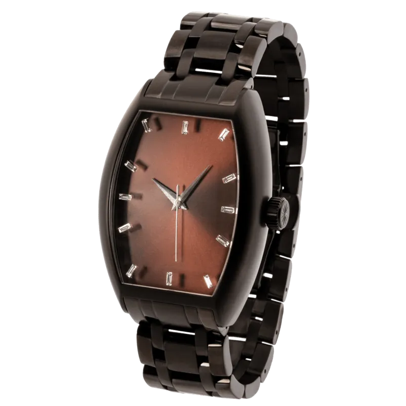 Realization Gents Domed Automatic Watch – Blackened Steel Case with Black Sunray Dial & Steel Bracelet
