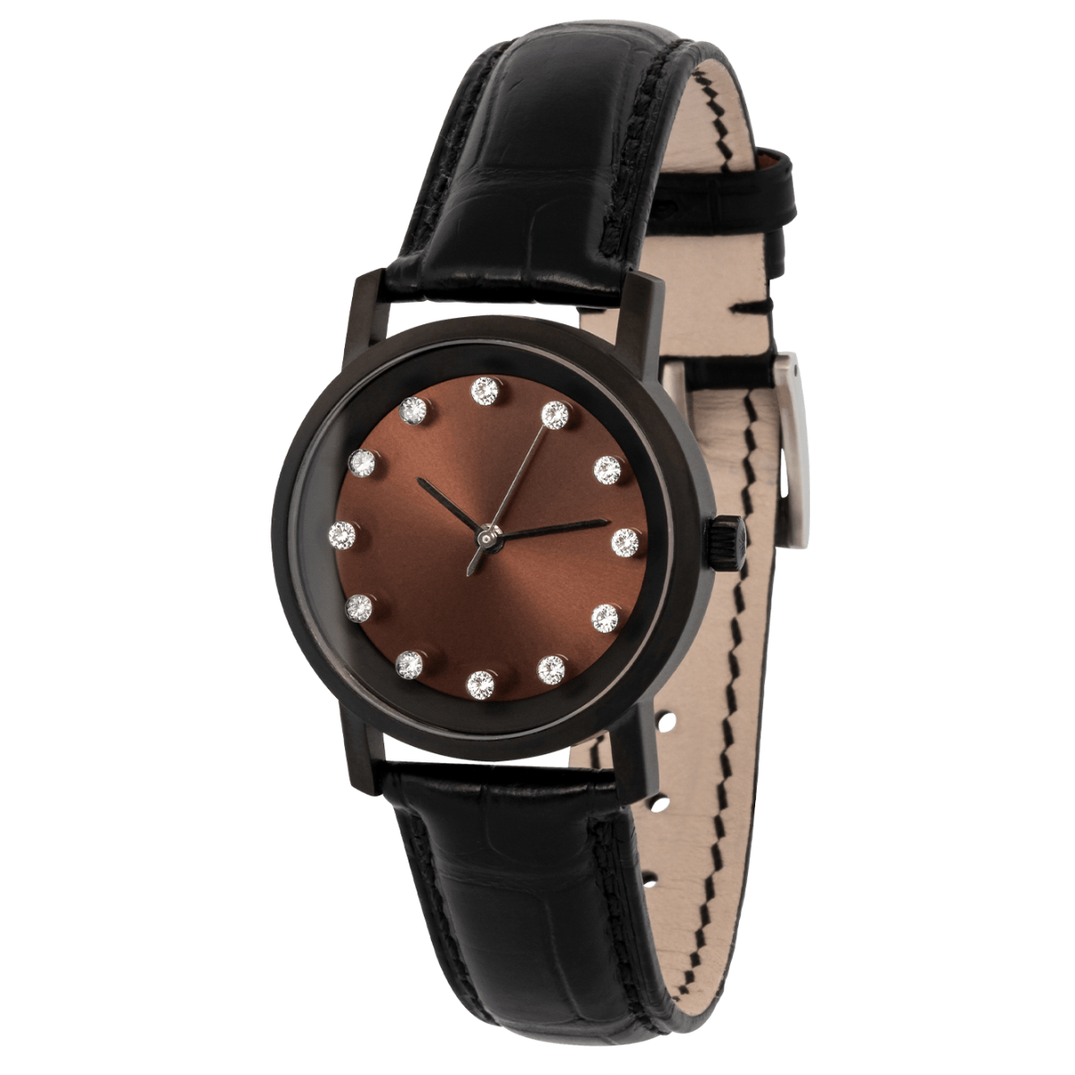 Lucidity Ladies Blackened Steel Chestnut Sunray Dial Quartz Watch – WA-056