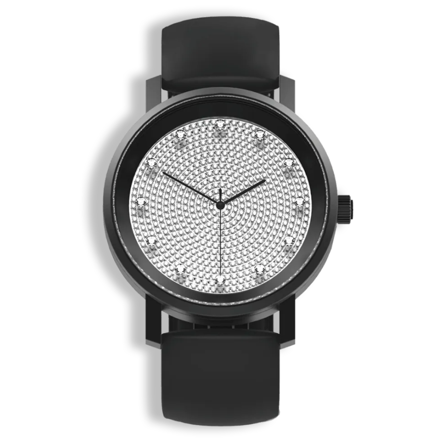 Lucidity Gents Blackened Steel Diamond Dial Automatic & Quartz Luxury Watch – Black Leather Strap | W-002