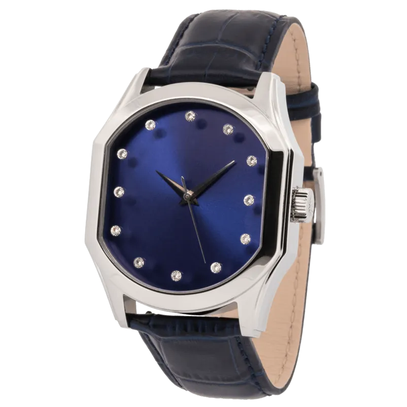 Connaissance Gents Automatic Watch – Steel Case with Dark Blue Sunray Dial & Blue Leather Strap