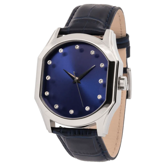 Connaissance Gents Automatic Watch – Steel Case with Dark Blue Sunray Dial & Blue Leather Strap