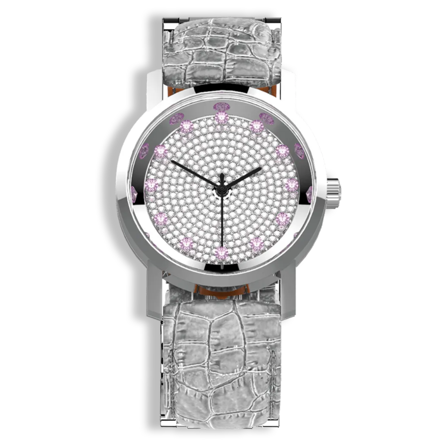 Niveau Élevé Lucidity Gents Diamond Dial Automatic & Quartz Luxury Watch – White Leather Strap (W-024)