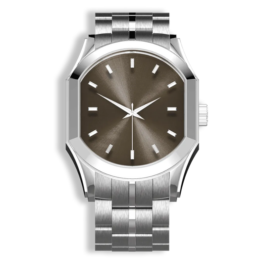 Connaissance Gents Steel Automatic Luxury Watch | Chestnut Sunray Dial & Baguette Diamond Markers