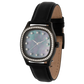 Determination Medium Luxury Diamond Watch | Blackened Steel, Mother of Pearl Dial & Black Leather Strap