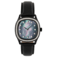 Determination Medium Luxury Diamond Watch | Blackened Steel, Mother of Pearl Dial & Black Leather Strap