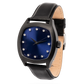 Determination Gents Automatic Luxury Watch | Blackened Steel, Blue Sunray Dial & Black Leather Strap