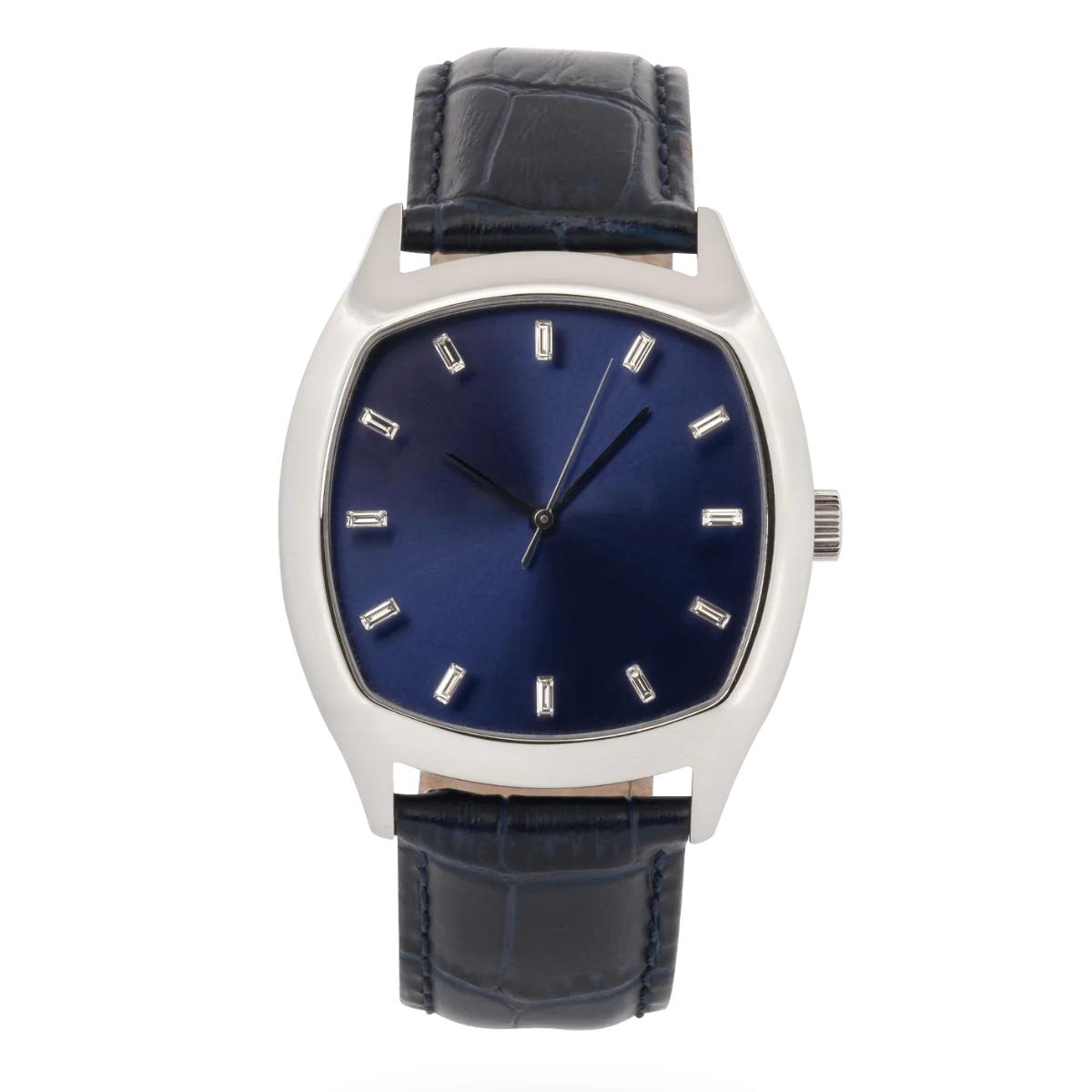Ladies Blackened Steel Blue Sunray Diamond Luxury Watch | Swiss Automatic | Black Leather Strap