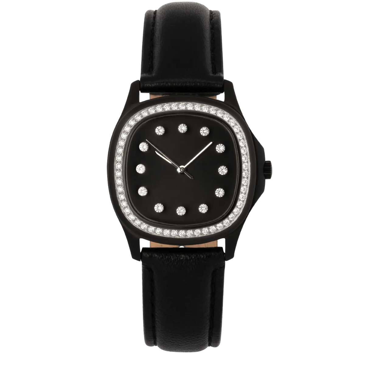 Niveau Élevé Determination WA-023 Black Steel Quartz Ladies Watch with Diamond Bezel & Black Sunray Dial