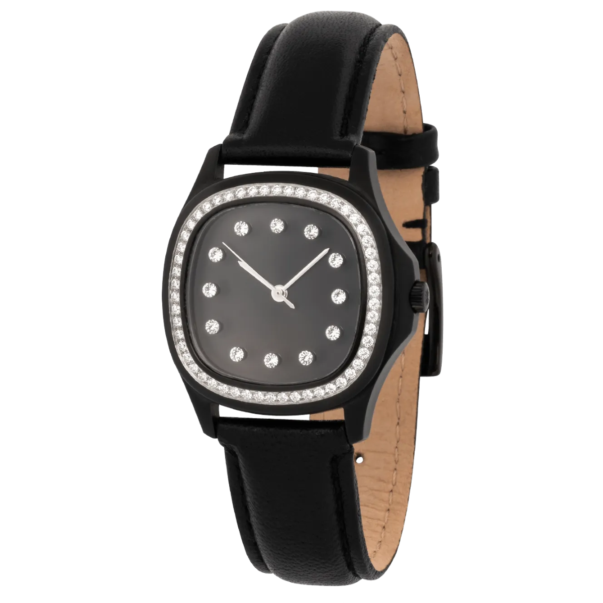 Niveau Élevé Determination WA-023 Black Steel Quartz Ladies Watch with Diamond Bezel & Black Sunray Dial