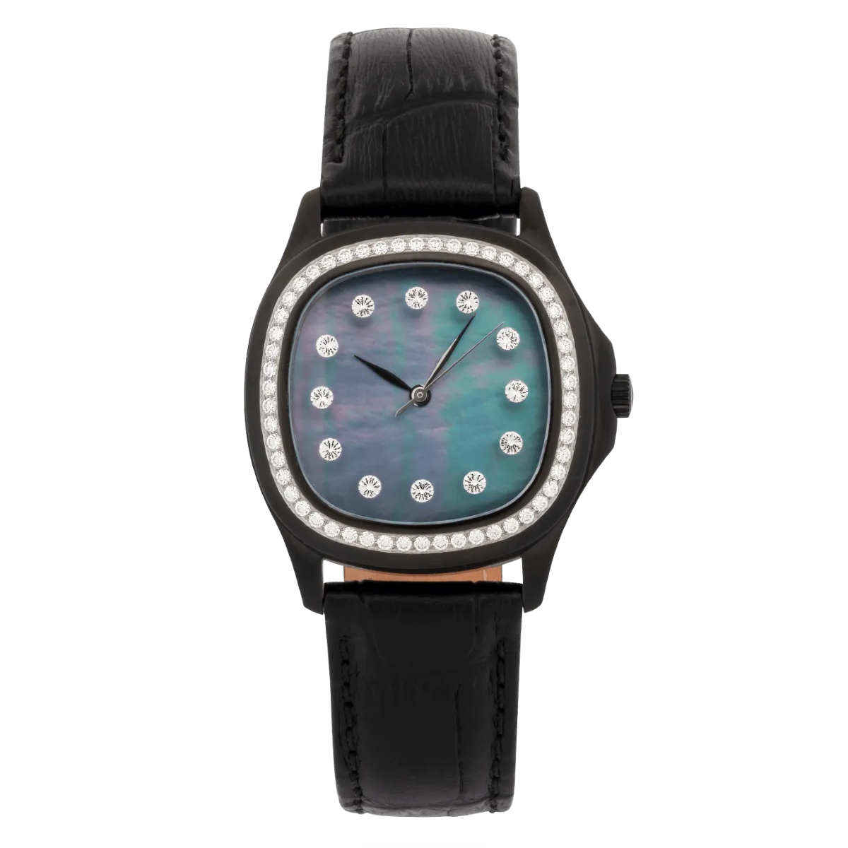 Niveau Élevé Determination WA-024 Black Steel Quartz Ladies Watch with Diamond Bezel & Mother of Pearl Dial